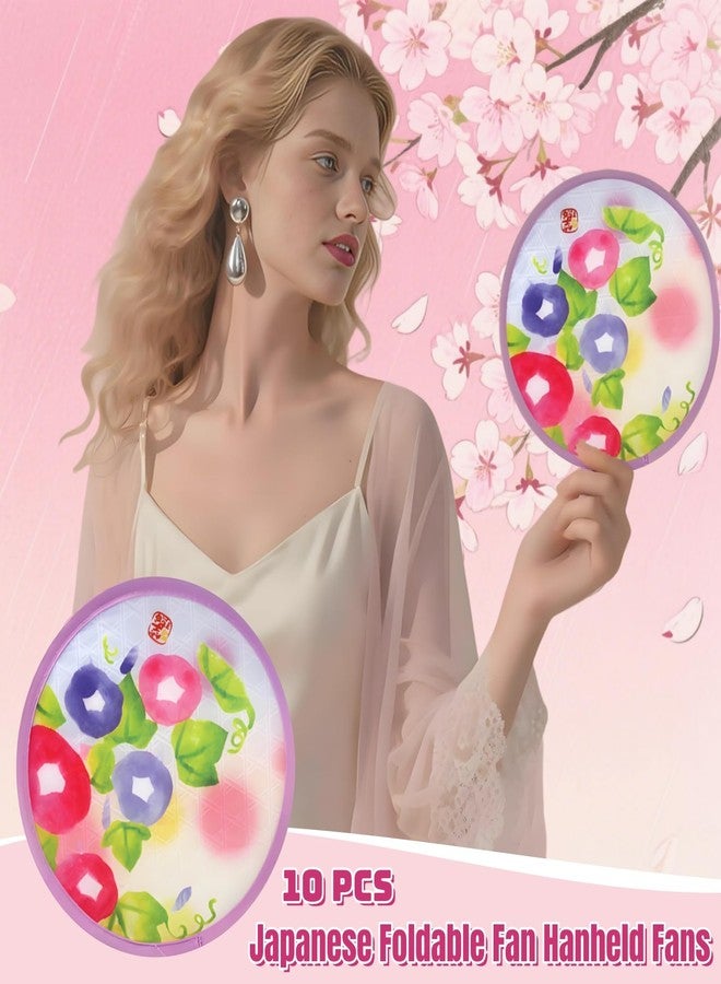 Acshio 10 Pieces Japanese Foldable Fan, Summer Collapsible Hanheld Fans, Portable Round Folding Fan, Flower Festival Decor Pocket Flying Disc Fan for Wedding Party Favors - Image 4